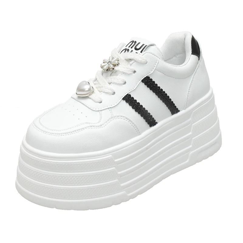 Модные 8 см Кожаные Балетки Повседневные Папины Кроссовки Массивные Кроссовки Женская Платформа Спортивная Обувь Женская Обувь для Скейтборда Скрытые Каблуки Обувь Теннис