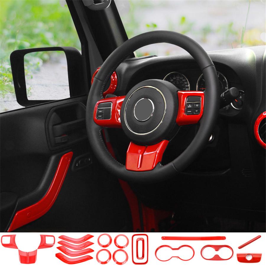 18pcs Red Car Interior Frame Decor Trim Cover For Jeep Wrangler JK 2011-2017