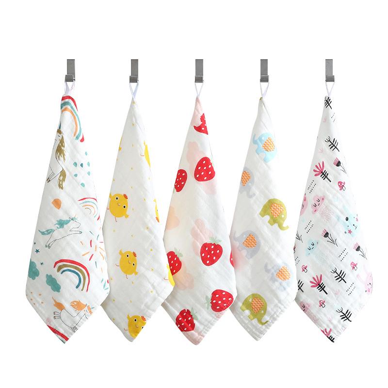 5Pcs Six Layers Gauze Multi-size Baby Towel Highly Absorbent Cotton Soft Square Towels Cartoon Print Kids Handkerchief