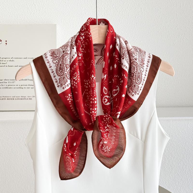 Women's French Red Cotton Silk Blend Scarf – 70CM Neck and Headscarf, Spring/Autumn Fashion Accessory
