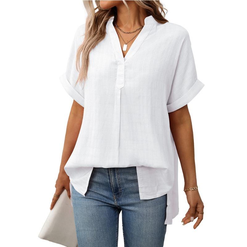 Летняя новая женская рубашка свободного кроя с V-образным вырезом и короткими рукавами в полоску