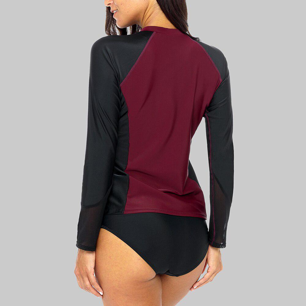 Charmleaks Женская рубашка-рашгард с длинным рукавом на молнии спереди Купальник в стиле пэчворк Рубашка для купания Рашгард UPF50+