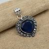 Blue Sapphire Lab-Created Gemstone Handmade 925 Sterling Silver Jewelry Pendant For Her
