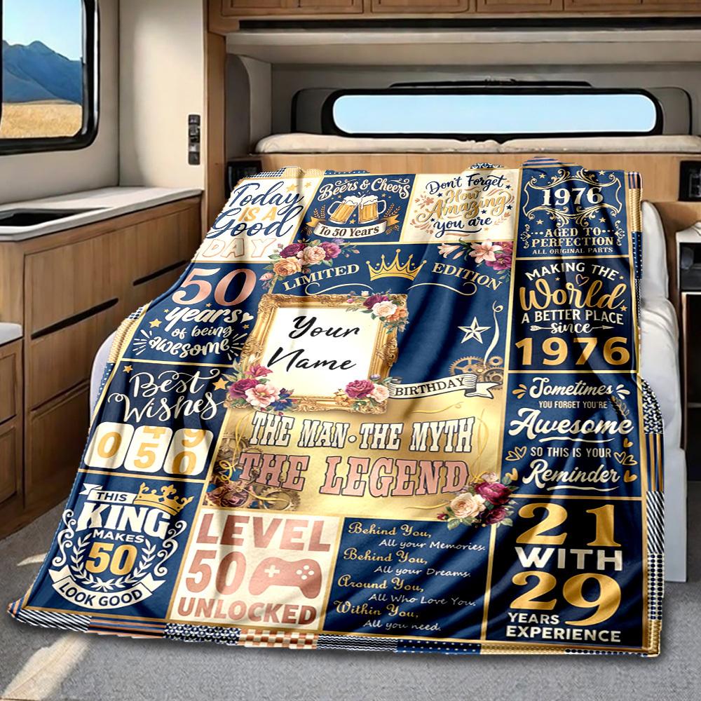 Golden Anniversary Celebration Blanket Personalized Name Soft Comfortable Stylish Blanket Car Blanket Perfect For Travel Camping Outdoor Home Suitable