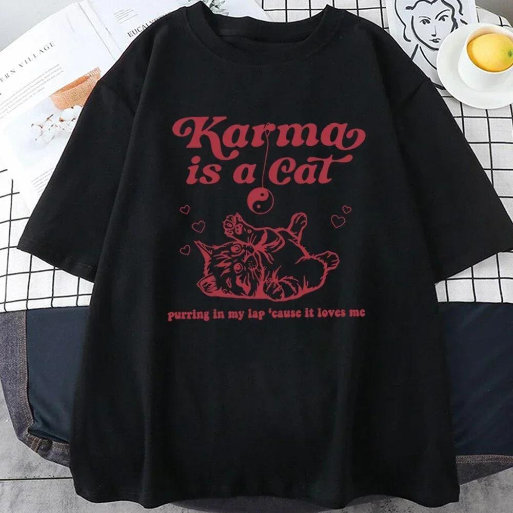 Karma Cat 2026 Taylor Midnight Album Short Sleeve TShirt for Women Unisex Retro Street Y2K Casual Fashion Tops Clothing