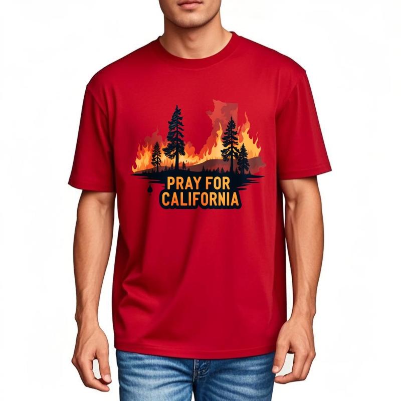 Oversized Summer Man T Shirt California Fire Silhouette Trees Prayer Short Sleeve Comfortable Round Neck Tee Shirt