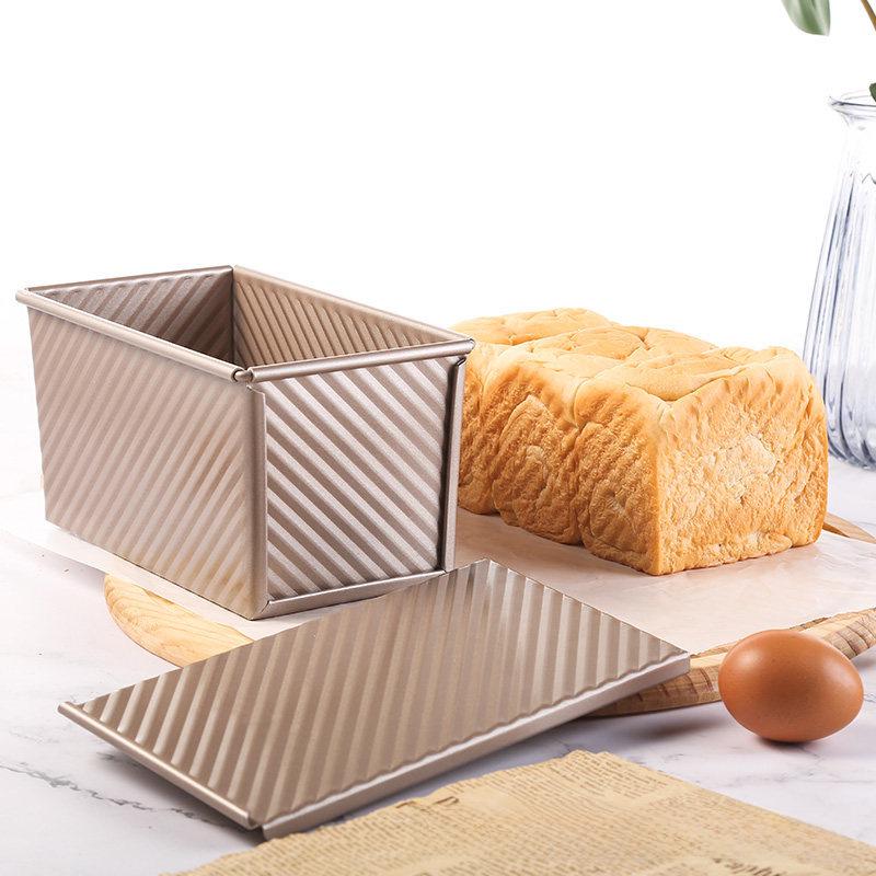 Золотистая гофрированная коробка для тостов с крышкой - 450 г. Форма для выпечки хлеба с антипригарным покрытием