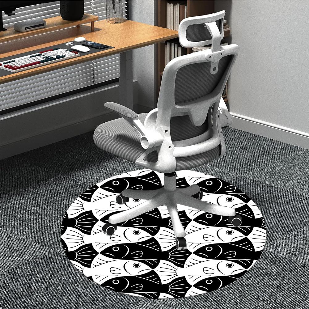 1pc Fish School Office Round Area Rug, Indoor Mat Suitable ForOffice, Under Office Chairs Bedroom Living Room Home Decor, Room Deco t280