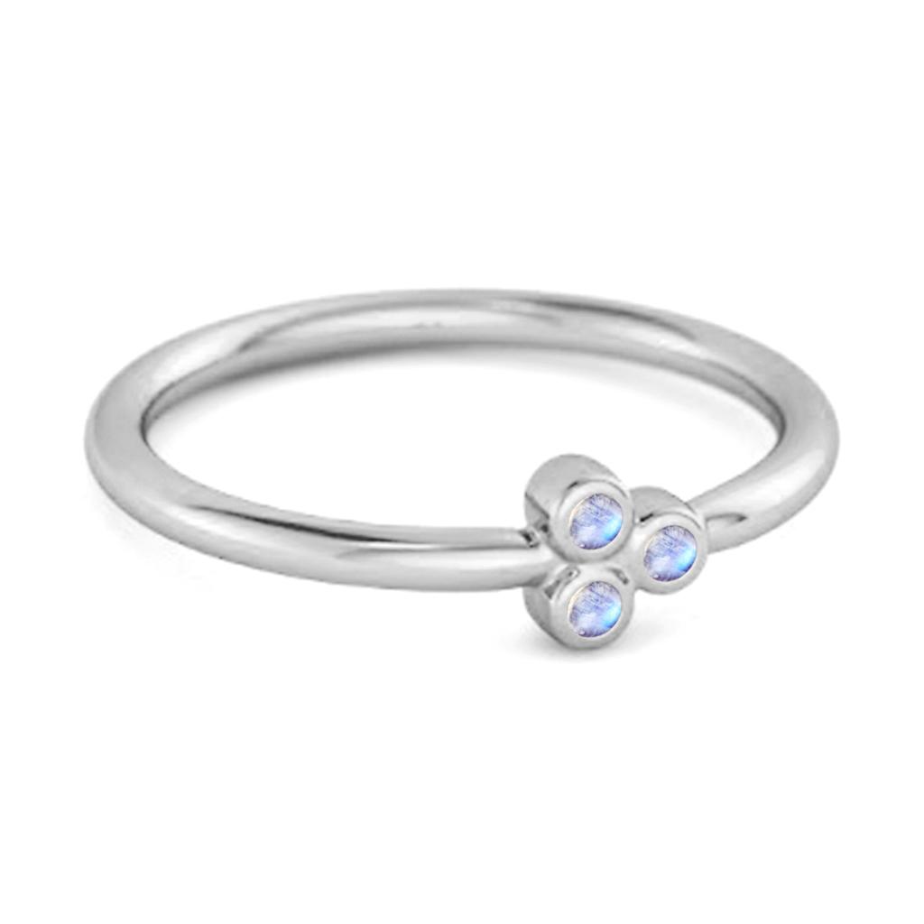 Moonstone Triple Bezel Cluster Ring - 925 Sterling Silver