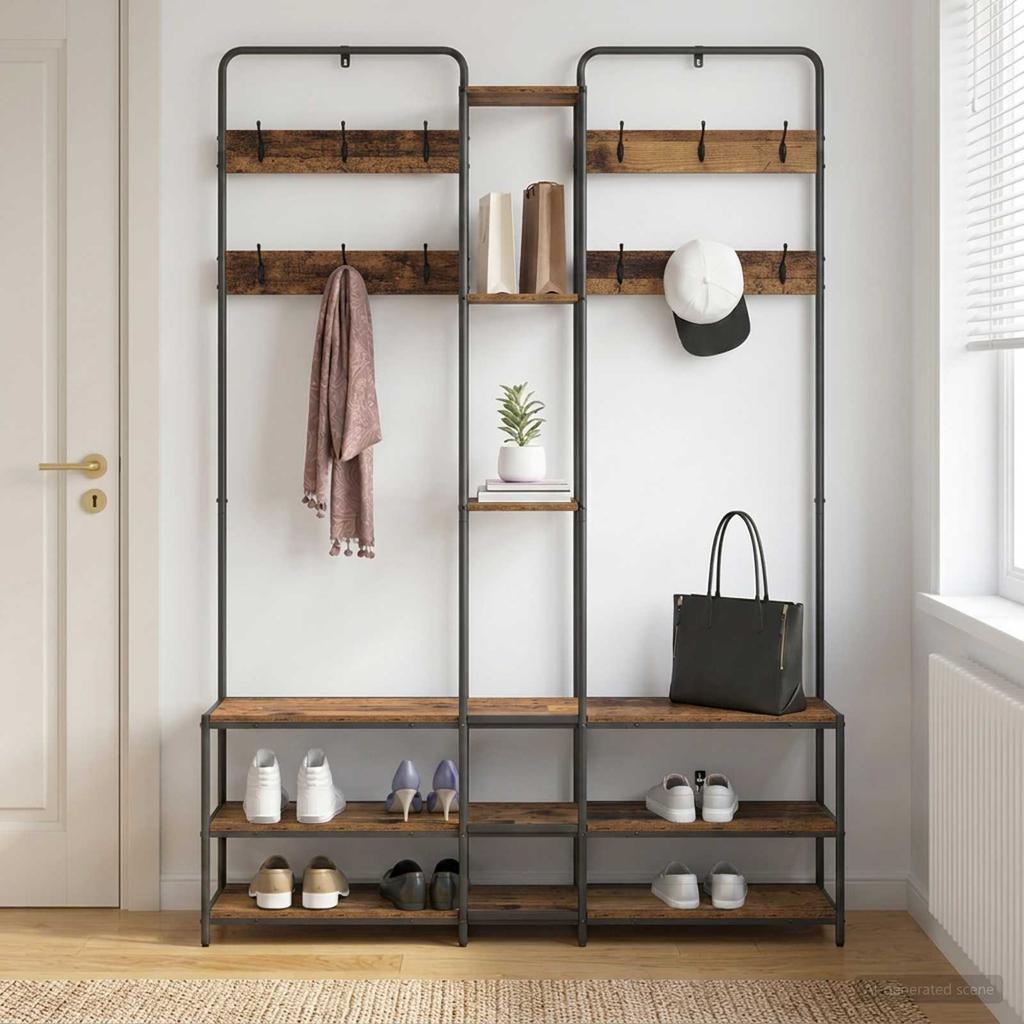 Coat Stand with Shoe Bench Old Wood 143 x 30 x 199.5 cm