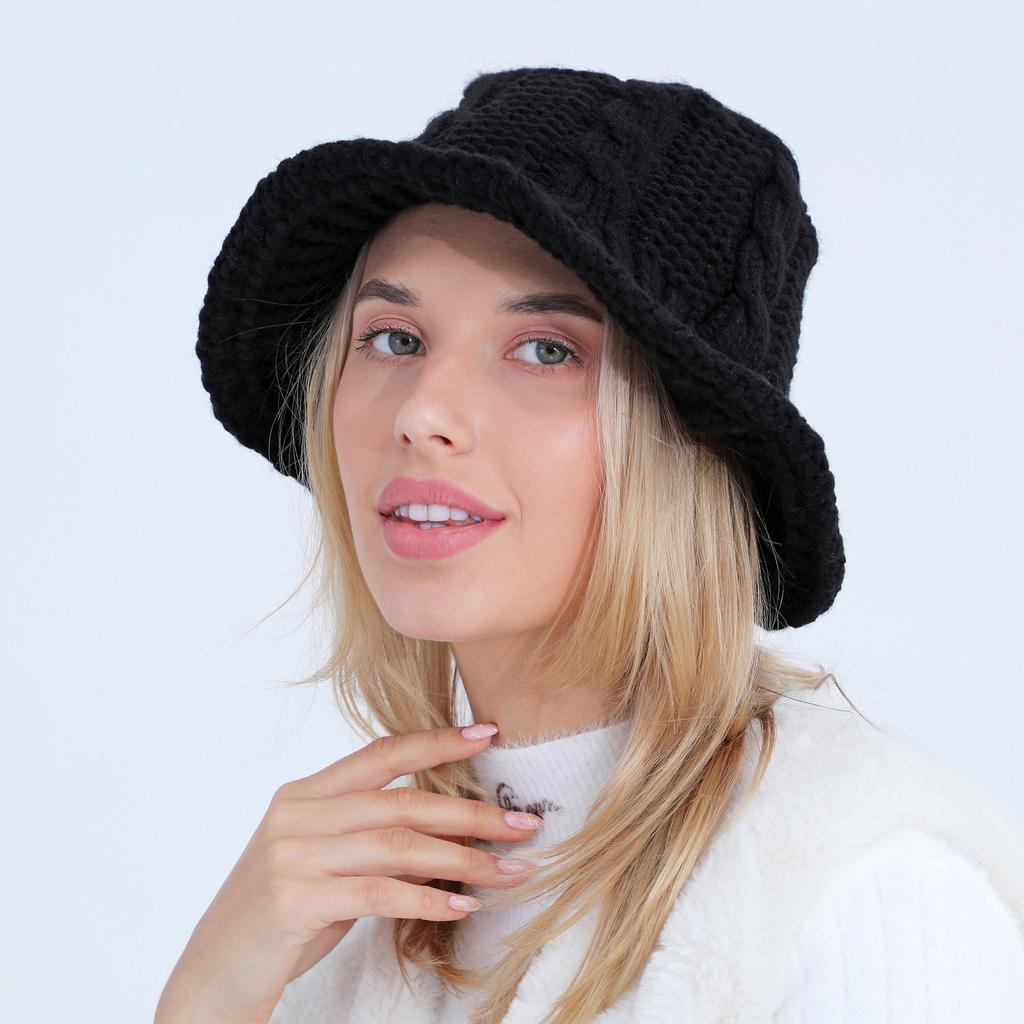 Women's New Twist Pot Hat Autumn and Winter Woolen Hat Student Knitted Hat  Fashionable Warm and Cold Proof Fisherman's Hat