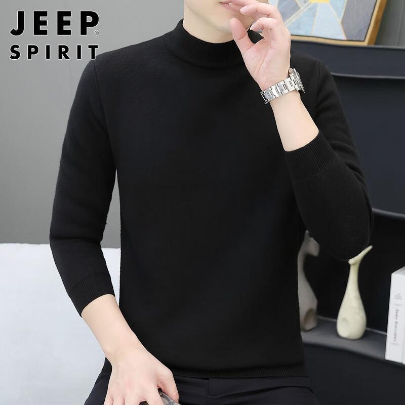 JEEP SPIRIT Men's Half-High Collar Integrated Fleece Sweater