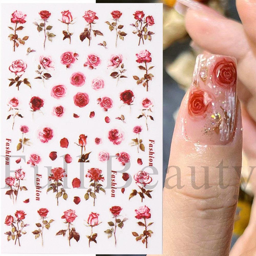 Летние цветочные и лиственные наклейки-водные слайдеры для дизайна ногтей в зеленом цвете