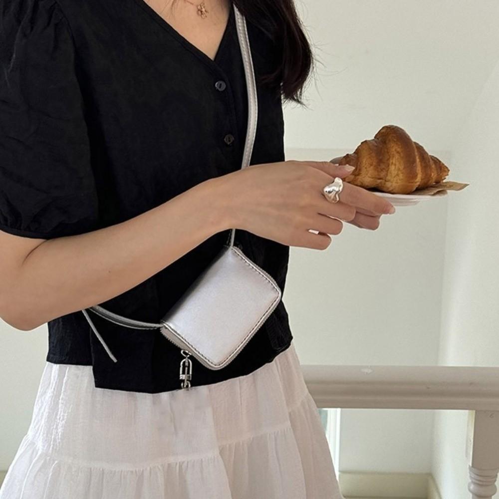 New PU Leather Coin Purse Solid Color Adjustable Shoulder Strap Crossbody bag Small Square Bag Women
