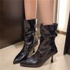 Fashion 7CM New Fashion Mid-calf Boots Women Pointed Toe Slim Short Ladies Booties Wedding Dress Shoes Autumn Winter Zapatos Mujer