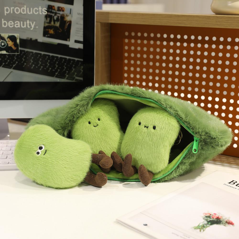 Cartoon Green Soybeans Pea Pod Plush Toy Kawaii Keychian Stuffed Doll Plant Pendant Hangings Bag Home Decor Kids Birthday Gift