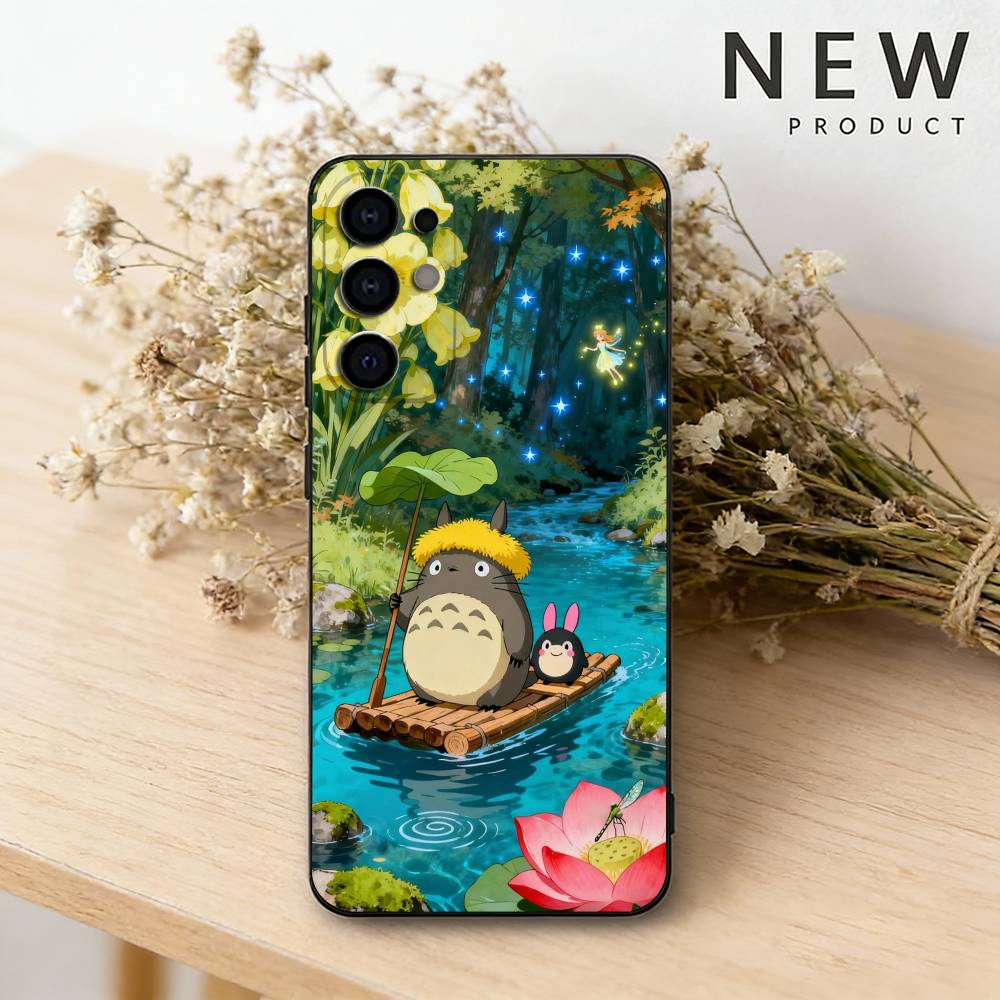 Мультяшный Милый Чехол-Телефон с Т-Тоторо для Samsung S26,25,24,23,22,21,20,30,Ultra,Plus,Fe,Lite Черный Корпус