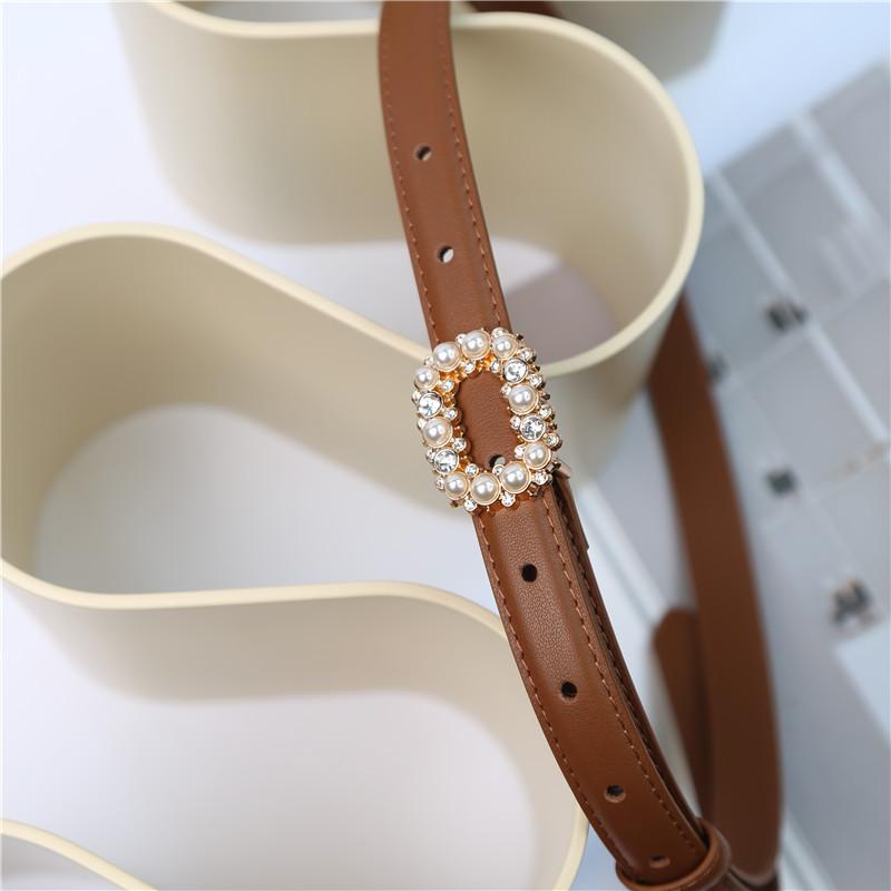 Mei Mary Top grain leather belt with pearl and rhinestone buckle - women's belt waist cincher