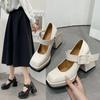 Fashion Shoes for Women 2024 New Mary Jane High Heels Women's Korean Thick Square Head Retro White High Heels Wedding Shoes Bride