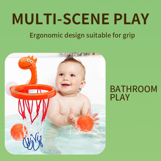 Детская баскетбольная игрушка на присоске с 3 шариками для ванны, мультяшный динозавр, координация рук и глаз, настенное крепление, баскетбольное кольцо