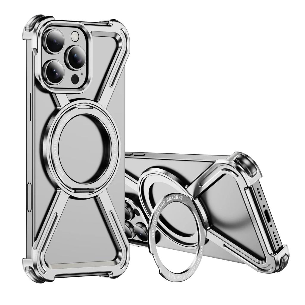 Магнитный чехол из титанового металлического сплава для iPhone 13 14 15 Plus 16 Pro Max, держатель с вращением на 360°, безрамочная защитная крышка