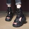 Thick-soled Hollow Cool Boots Women's Summer 2024 New Retro Lace-up Muffin Light Luxury Short Boots High-top Fish Mouth Sandals