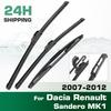 For Dacia Renault Sandero MK1 2007-2012 2008 2009 Wiper Front&Rear Wiper Blades Windshield Windscreen Window Brushes 21"+20"+16