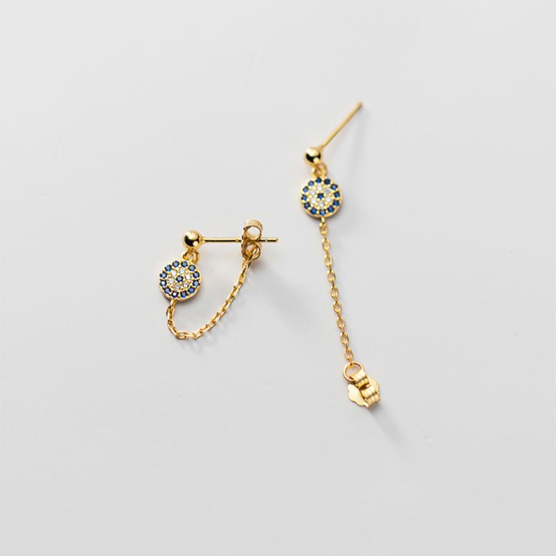 925 Sterling Silver Hip Hop Chain Blue Demon Eye Zircon Pendant Stud Earrings Women Bohemian Goth Party Evil Eyes Jewelry