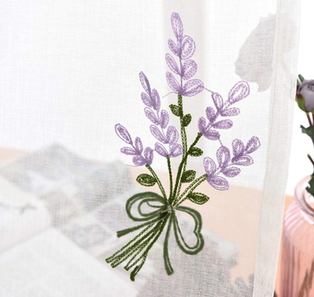 Деревенские вышитые кружевные шторы с фиолетовым лавандовым цветочным оконным тюлем, драпировки-разделители для маленькой гостиной, легкий комплект шириной 100 см x длиной 178 см