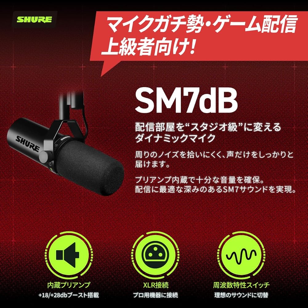 SM7dB с предусилителем SHURE: Динамический микрофон, Кардиоидный, Однонаправленный, XLR, Проводной для стриминга, YouT...