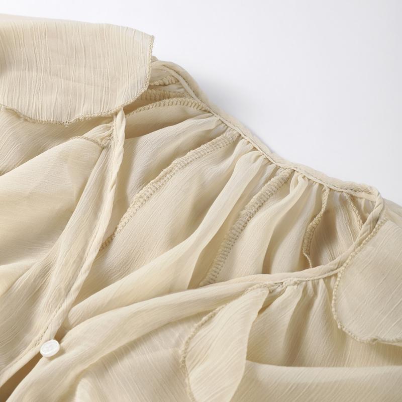 Chic Chiffon Ruffled Shirt Women Elegant Loose V-neck Long Sleeve Shirts Female 2025 Spring Vacation Street Lady Blouse Tops