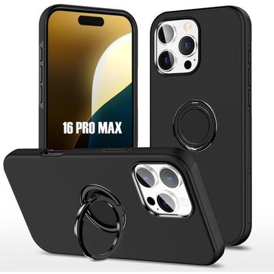 Чехол для iPhone 16 Pro Max - Черный - Силикон - Противоударный - Кольцо-подставка - Гибкий
