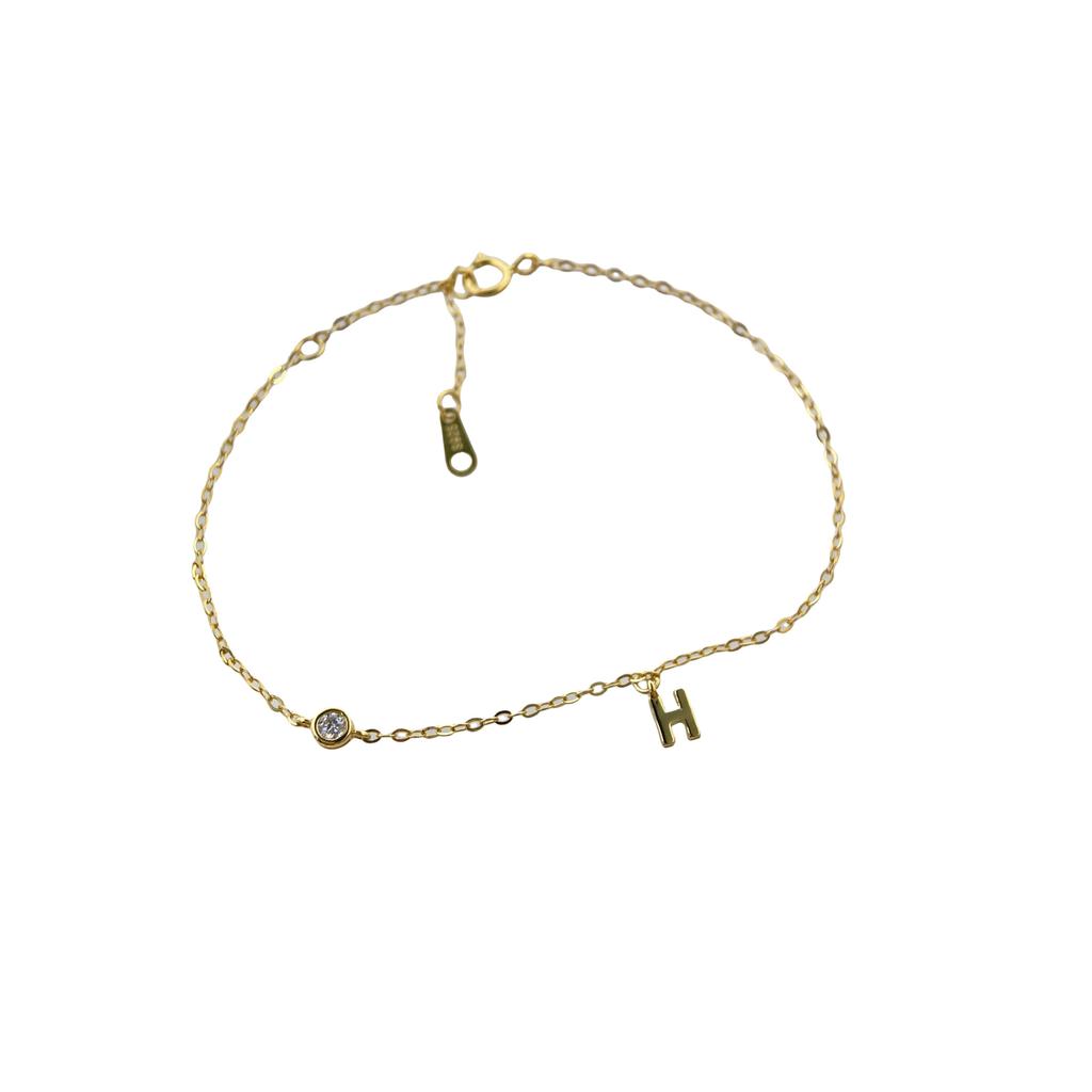 S925 Sterling Silver Letter H Diamond-Embedded Mini Bracelet Women's Simple All-Match Niche Temperament High-Grade Bracelet