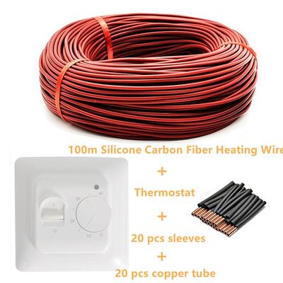 Инфракрасный нагревательный кабель и термостат, 100 м, 12 К, комбинированный провод для обогрева пола из углеродного волокна, 33 Ом/м, с комплектами ручного регулятора температуры