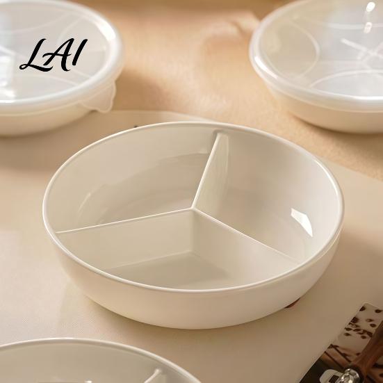 Portion Control Diet Dish Ceramic Steamer Plate with 3 Divided Compartments Round Dinner for Food Rice Meat Vegetable Separator Pot Family Daily Use