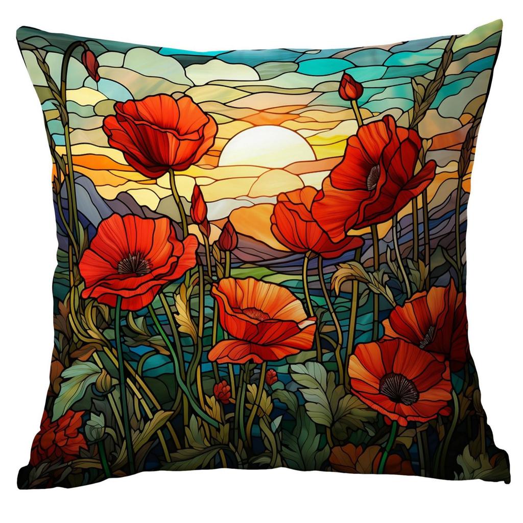 New Vintage Floral Pillowcase Creative Colored Glass Printed Home Sofa Car Cushion Pillowcase