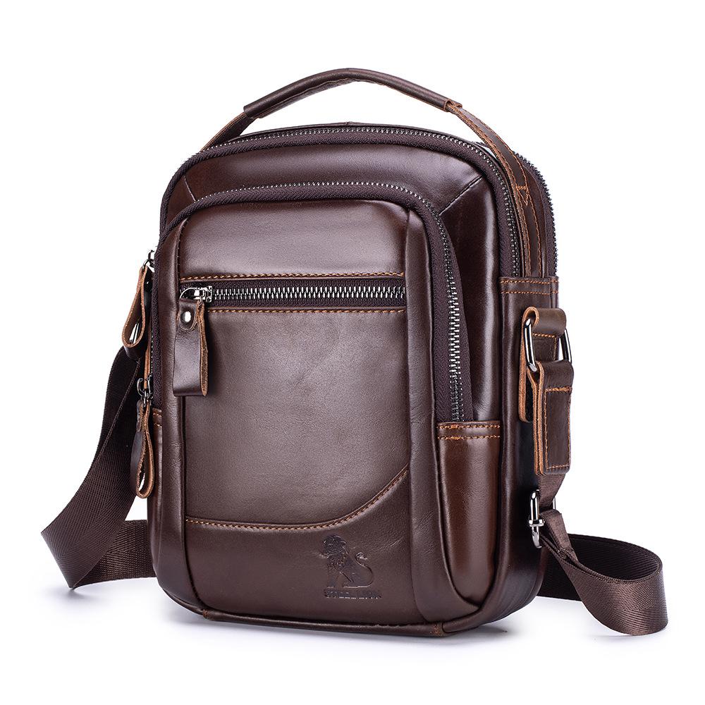 Men's Cowhide Leather Crossbody Bag - Fashionable, Versatile, Multi-functional, Large Capacity, Wear-resistant.