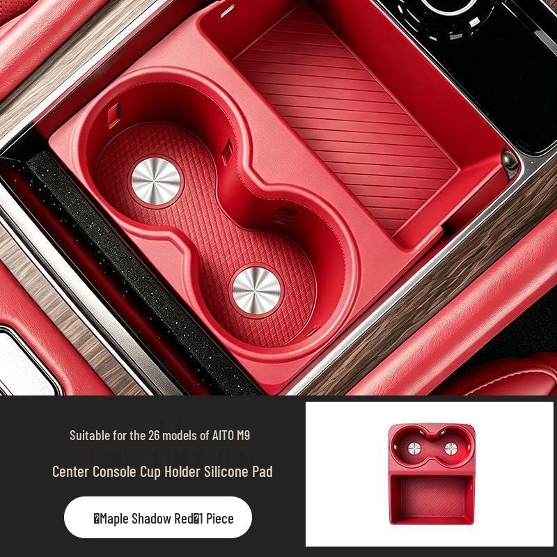 -Compatible with 26 AITO M9 Models: Central Control Cup Holder Tray & Protective Pad for Car Interior.
