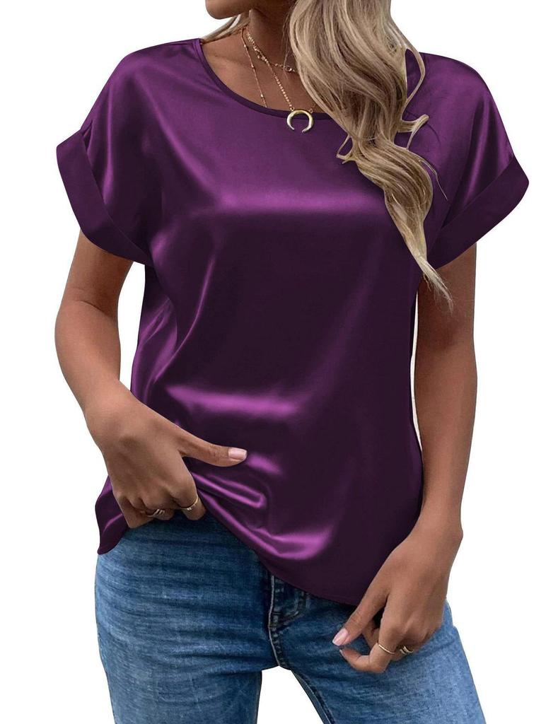 2023 Spring/Summer Women's Short-Sleeve Loose Fit Satin Shirt