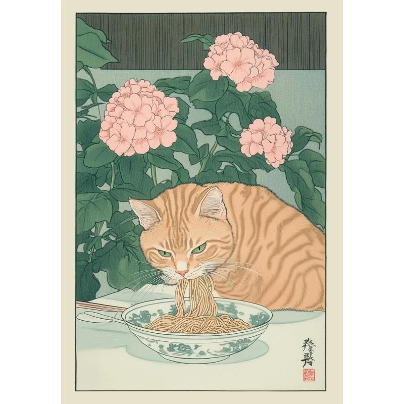 Japanese Tabby Cat in Bathtub Poster Prints Minimalist Wall Art Print Canvas Painting for Living Room Modern Home Decor