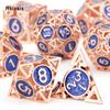7 Pcs  Copper Blue Metal Dice Circular Hollow Metal Polyhedral Dice Set Suitable for Role-Playing RPG  Board Game Card Game