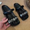 Роскошные хрустальные женские тапочки Летние сандалии на плоской подошве Женская обувь Новые мягкие шлепанцы для ходьбы Тренд 2025 Элегантные шлепанцы с бантом