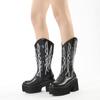 Retro Embroidered Western Cowboy Boots For Women Cowgirl Boots Platform Thick Sole Gothic Style Winter Footwear