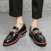British Style Men's Loafers Black Red Patchwork Small Leather Shoes Business Casual Dresses Party Loafers Soft Soled Flat Shoes