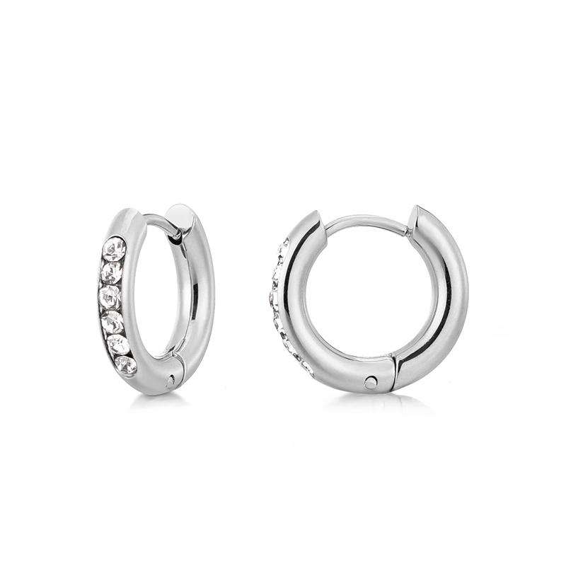 Fashion Stainless Steel Crystal Inlay Round Hoop Earrings For Women Gold Silver Color Ear Buckle Classic Female Jewelry Gift