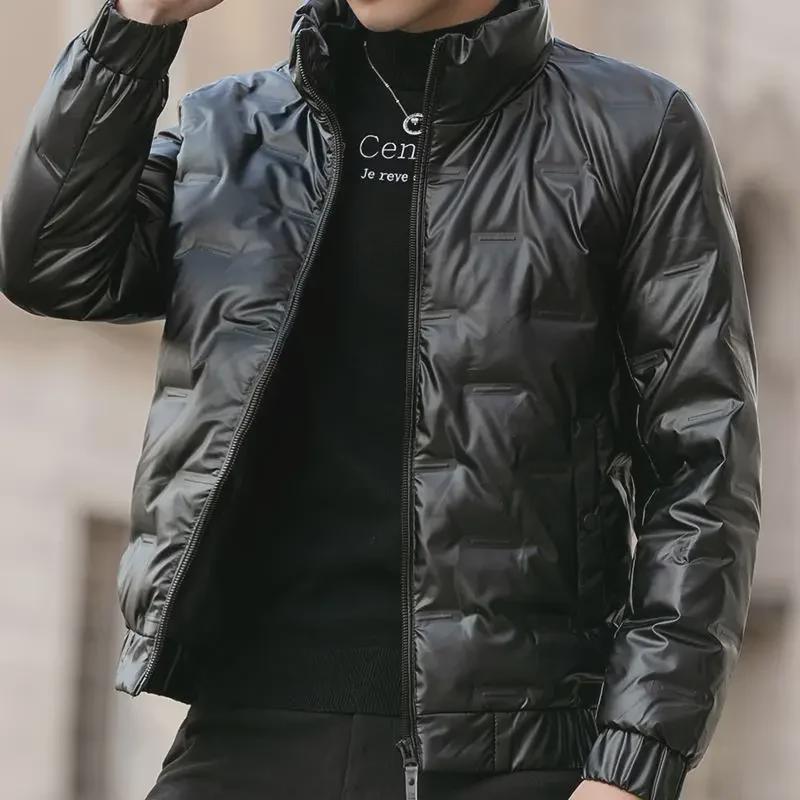 Men's Shiny Stand Collar Thick Down Jacket – Stylish and Warm Winter Coat