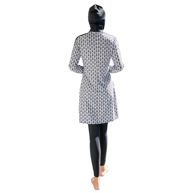 Женский мусульманский купальный костюм с кепкой и принтом Купальник Пляжная одежда Купальники 3 шт. Всего тела с длинными рукавами Исламская одежда Буркини Цельный купальник