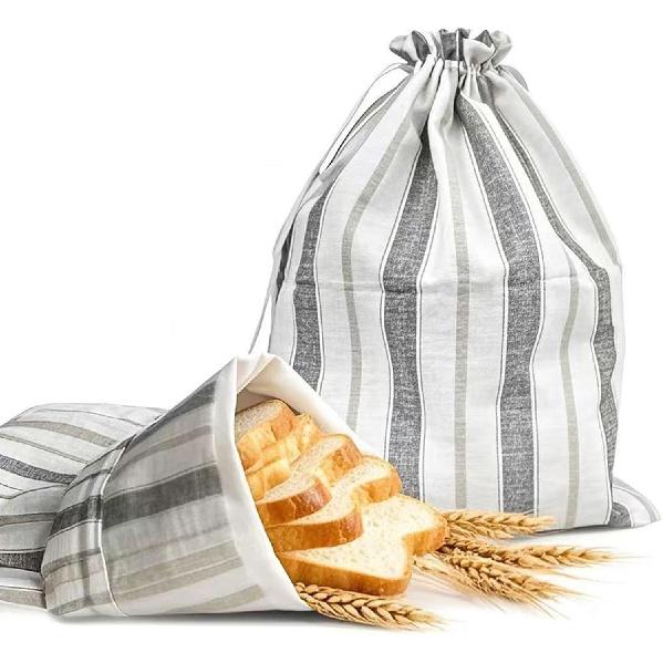 Premium Bread Bags for Homemade Loaves, XL Reble Linen with Plastic Lining, Equipped with Convenient Drawstring for Ultimate Freshness, BPA-Free,