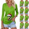 Women's Casual Fashion Sexy Comfortable Christmas Print V-Neck Button Three-quarter Sleeve Top