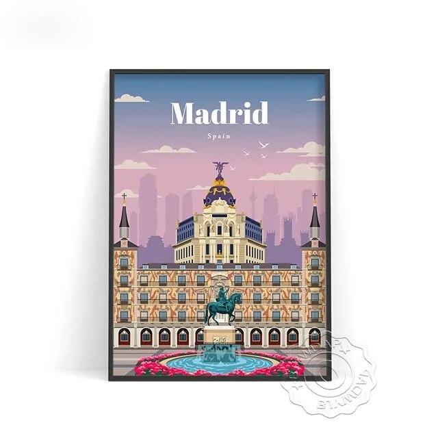 Плакат о путешествиях по городам мира, Япония Токио Плакат Осака, Испания Мадрид Акварельный принт, Флоренция Милан Сантьяго Чикаго Декор стен без рамки